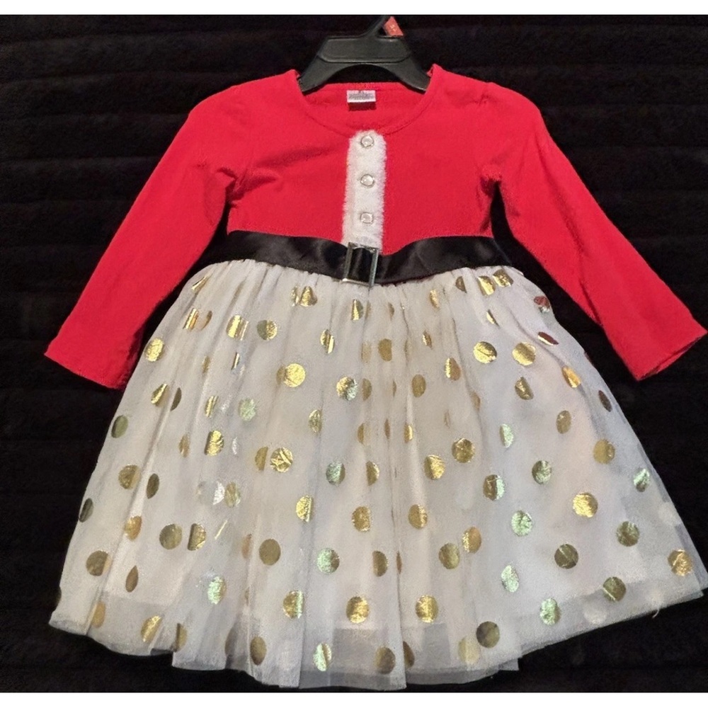 Red and Gold Polka Dot Kids Santa Dress